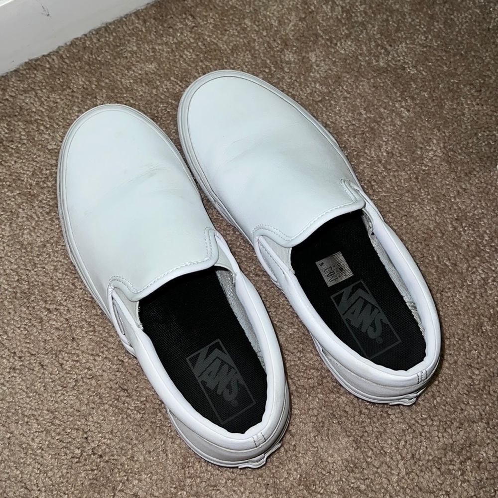 White Leather Tumble Slip-On Vans